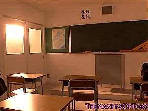 asian lezzy schoolgirls smooch and fondle after class